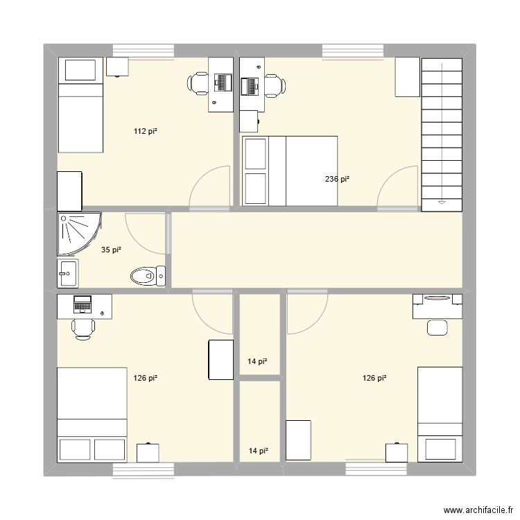 étage. Plan de 7 pièces et 62 m2