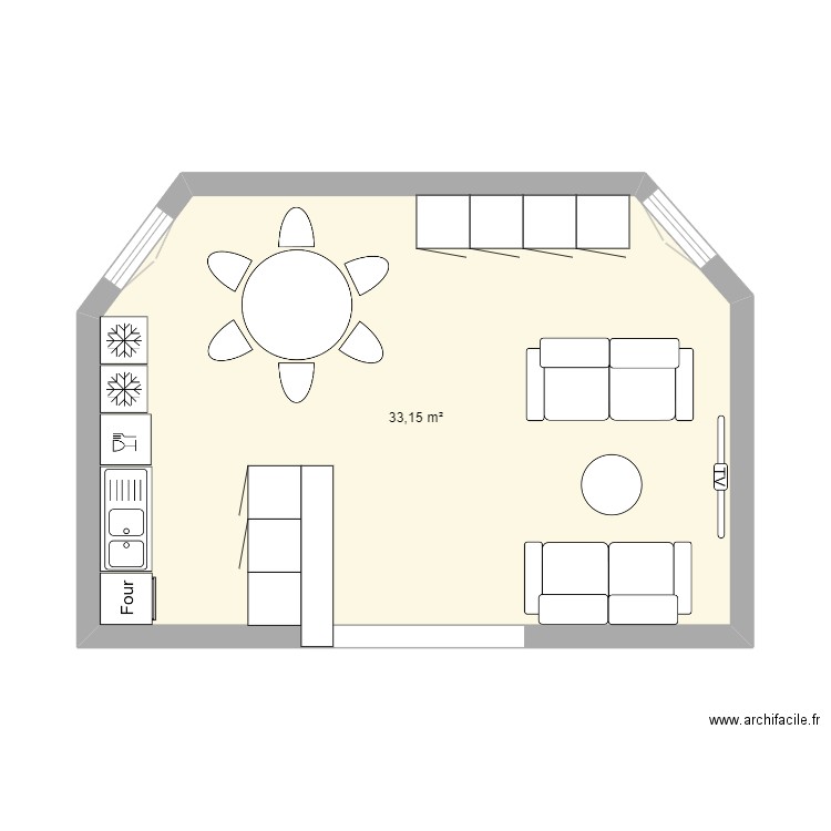 Pièce de vie COLOC FONCK 8. Plan de 1 pièce et 33 m2