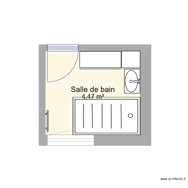 Sdb rdc equipé. Plan de 1 pièce et 4 m2