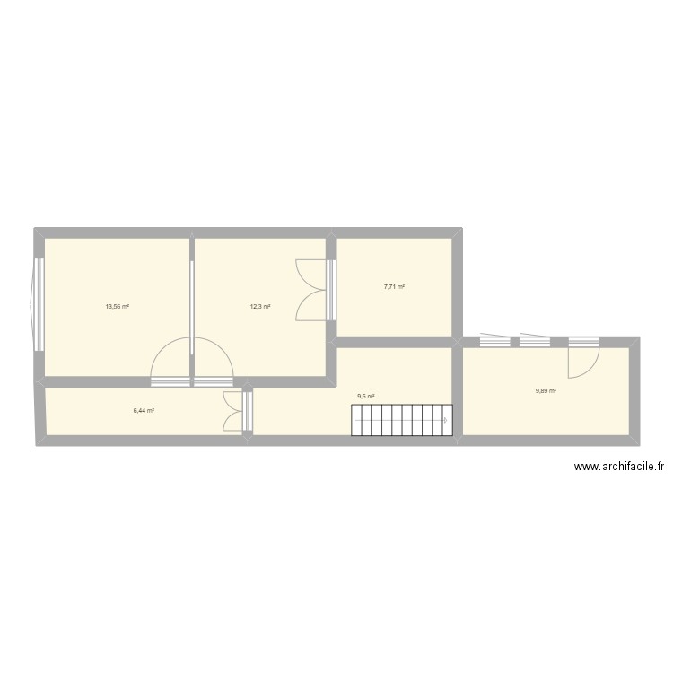 RDC2. Plan de 6 pièces et 60 m2