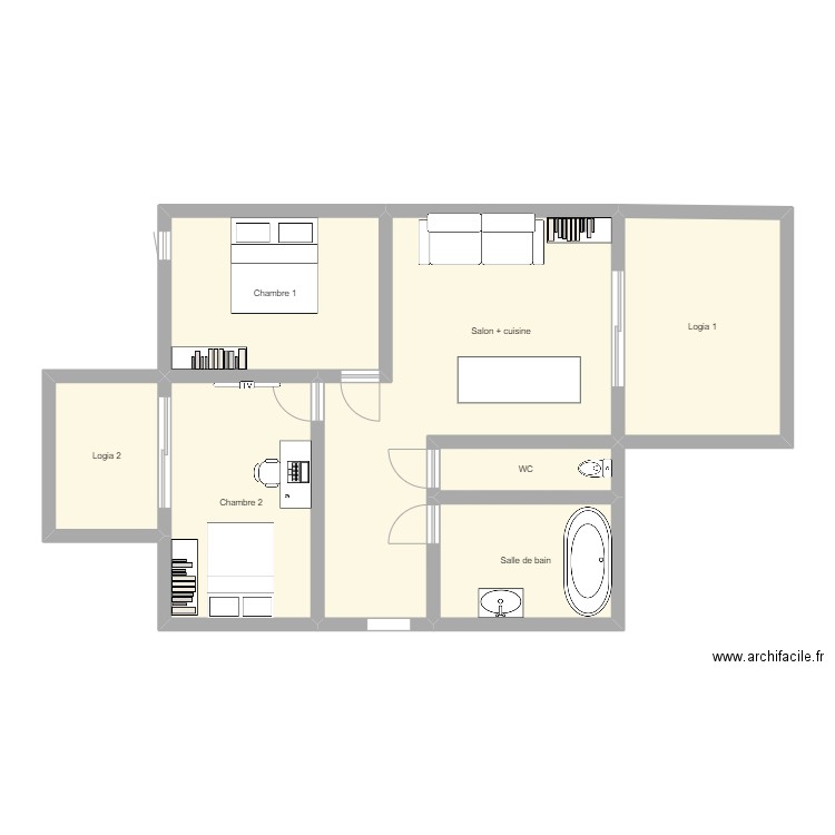 log. Plan de 7 pièces et 91 m2