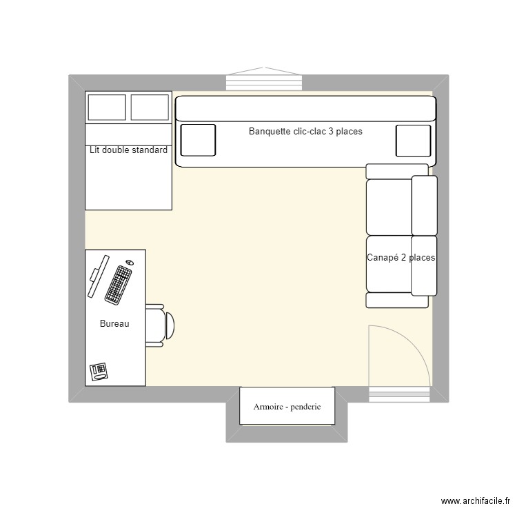 Plan Chambre Issam. Plan de 1 pièce et 18 m2