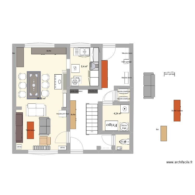 Rez 13/12/2024. Plan de 4 pièces et 36 m2