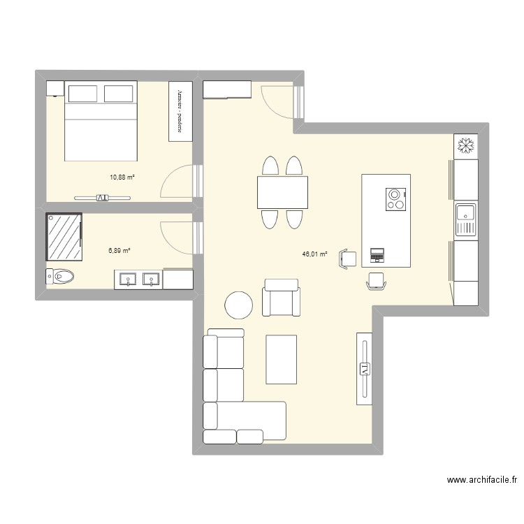 nik. Plan de 3 pièces et 64 m2