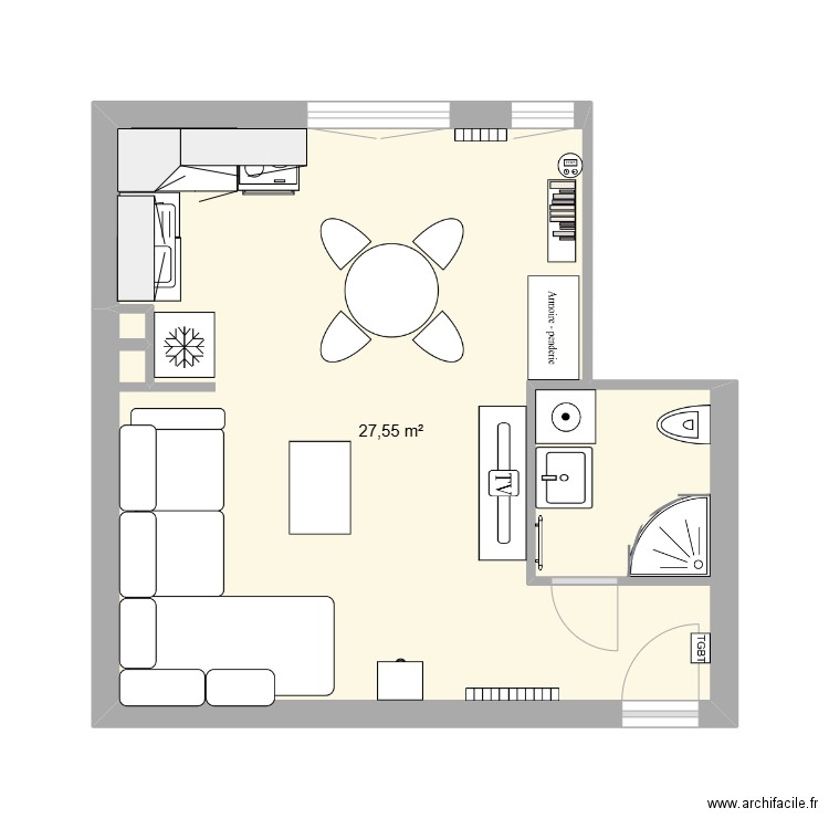 Studio 12 dauphine, projet V2. Plan de 1 pièce et 28 m2