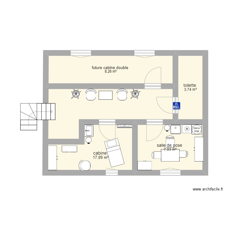 institut étage . Plan de 4 pièces et 37 m2