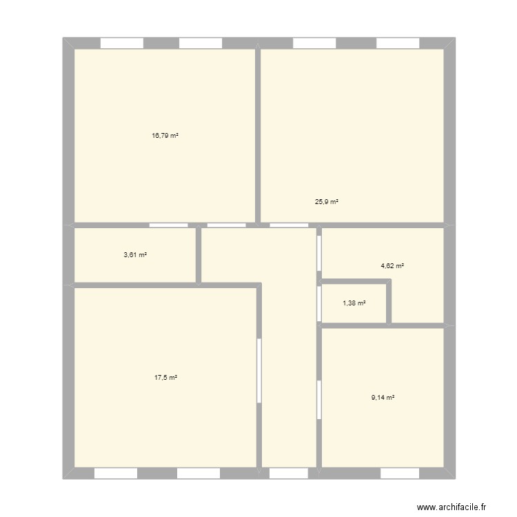 Appart 80m² étage. Plan de 7 pièces et 79 m2