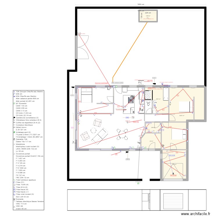 Sandrine 3 Prises et alim diverses. Plan de 6 pièces et 61 m2