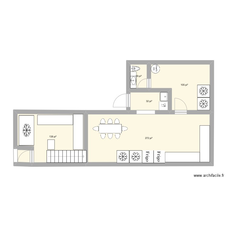 Melilot. Plan de 6 pièces et 53 m2