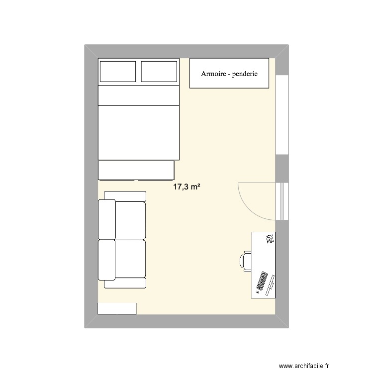 PLAN STUDIO SALLE A MANGER-CHAMBRE. Plan de 1 pièce et 17 m2