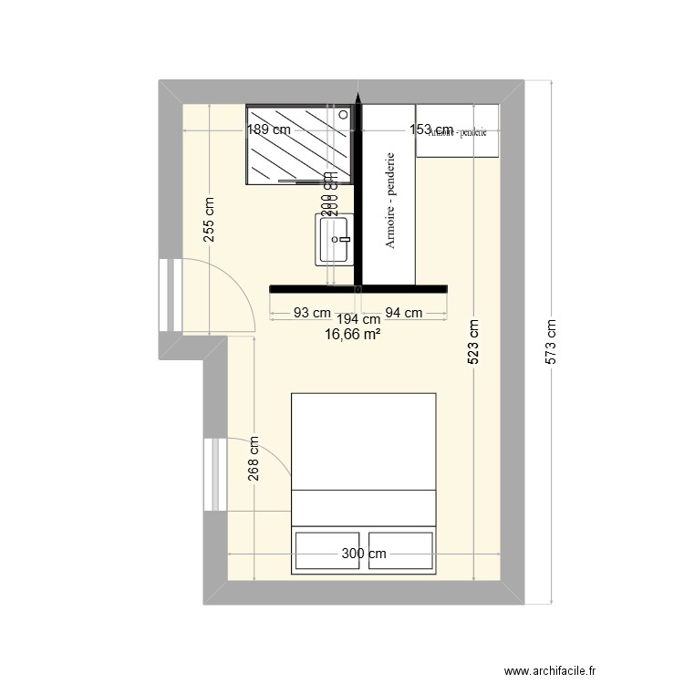 chambre parentale. Plan de 1 pièce et 17 m2