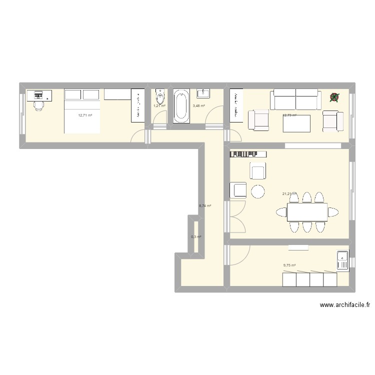 appartement paris. Plan de 8 pièces et 70 m2