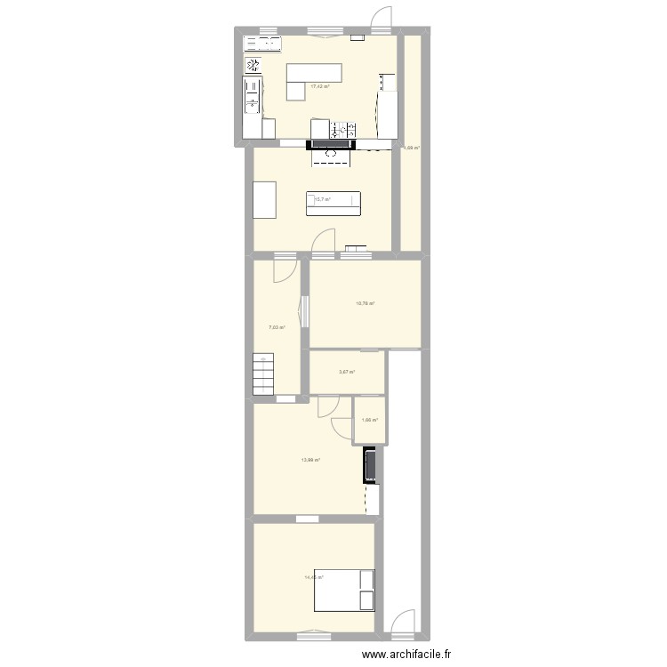 cuisine 2. Plan de 9 pièces et 89 m2