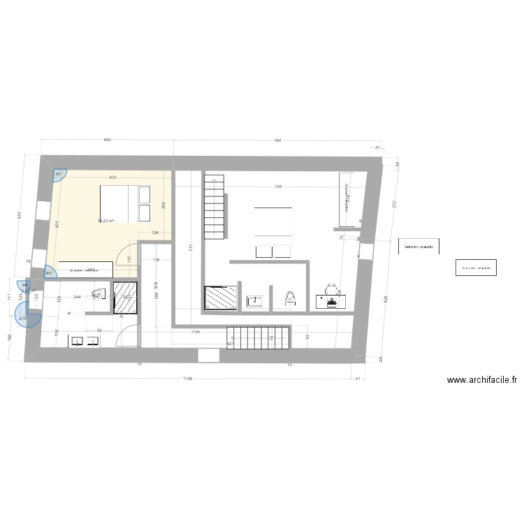 etage2. Plan de 2 pièces et 16 m2