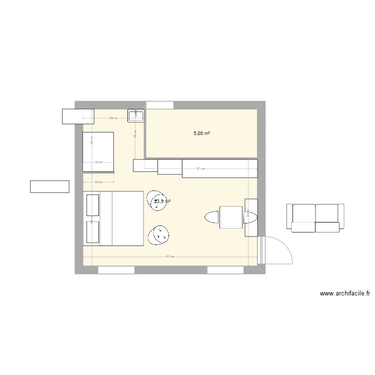 maubeugeb pettit. Plan de 2 pièces et 29 m2