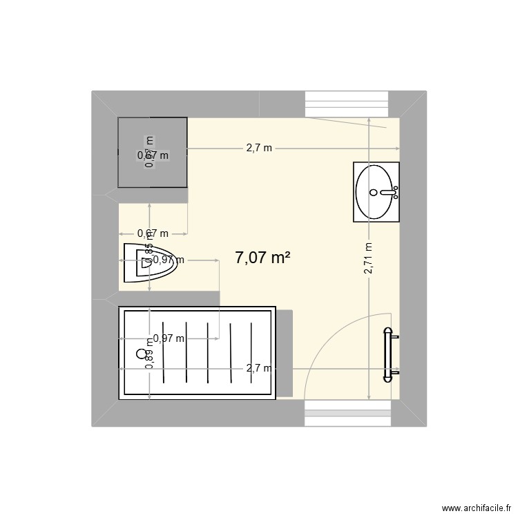 sdb aude. Plan de 1 pièce et 7 m2