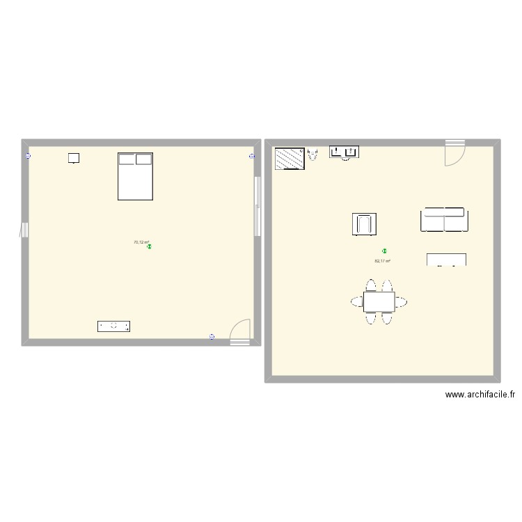 RDC COTE JARDIN. Plan de 2 pièces et 152 m2