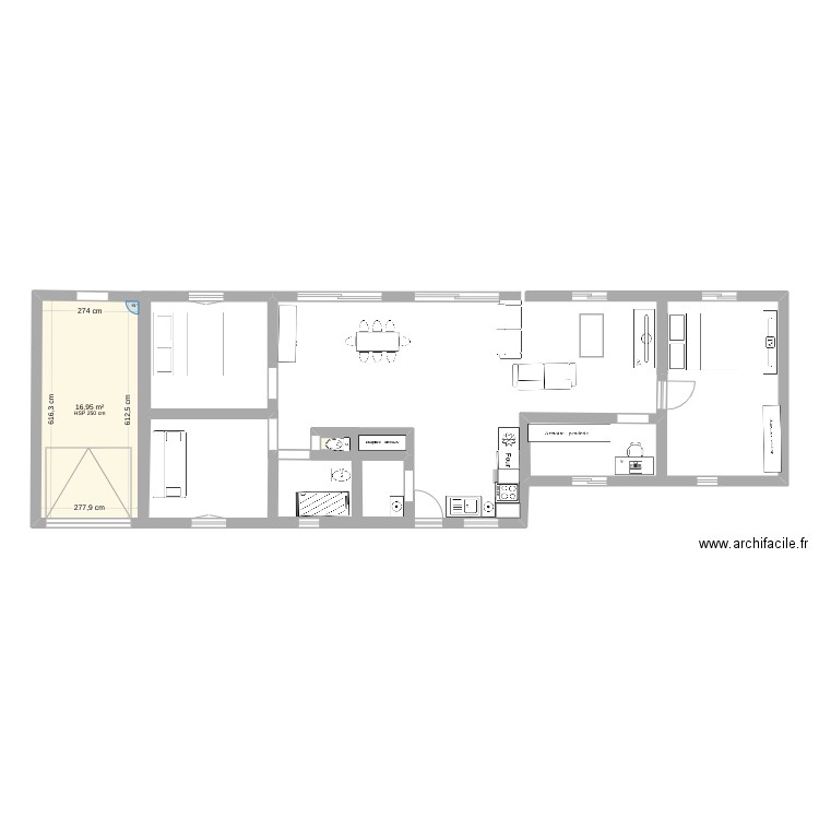 plan maison Flocques. Plan de 3 pièces et 18 m2