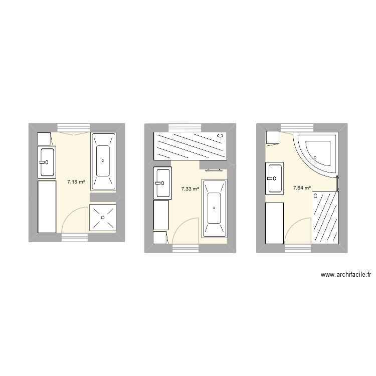 SDB. Plan de 3 pièces et 22 m2