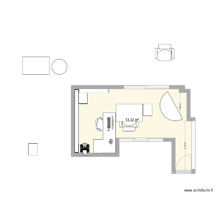 Chanzy 1. Plan de 1 pièce et 13 m2