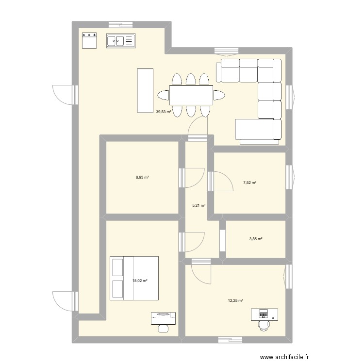 Parte ilma. Plan de 7 pièces et 93 m2