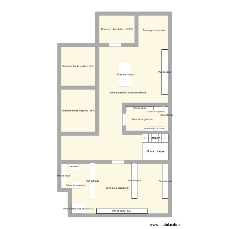 Zone de la pâtisserie. Plan de 6 pièces et 100 m2