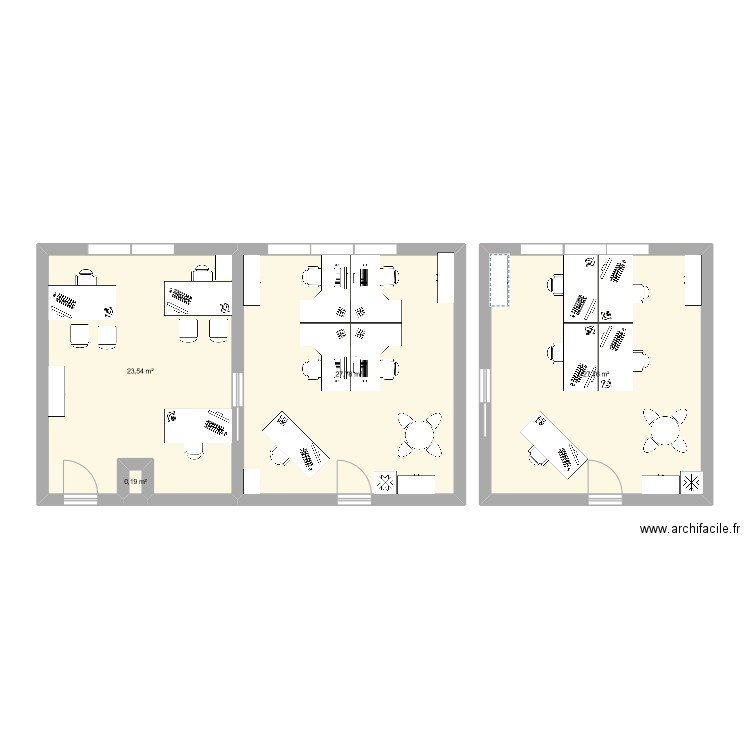 Bureau. Plan de 4 pièces et 79 m2