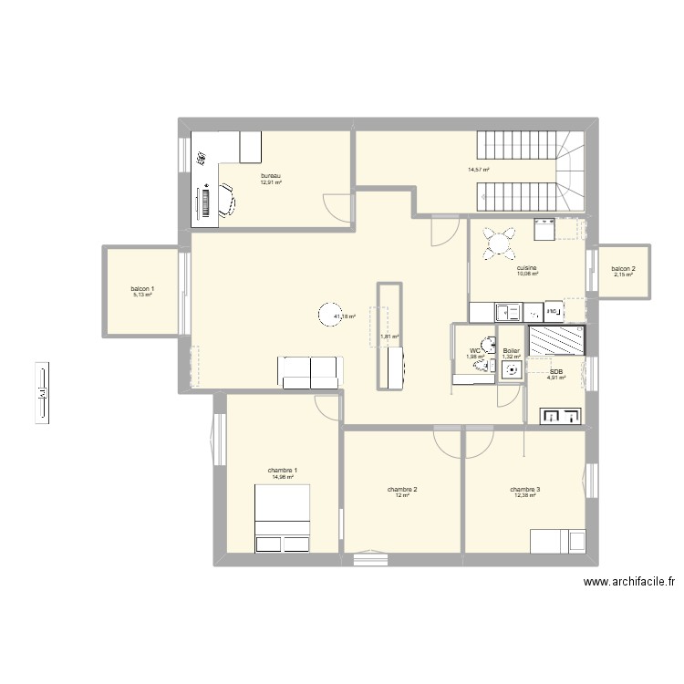 appart. Plan de 13 pièces et 138 m2