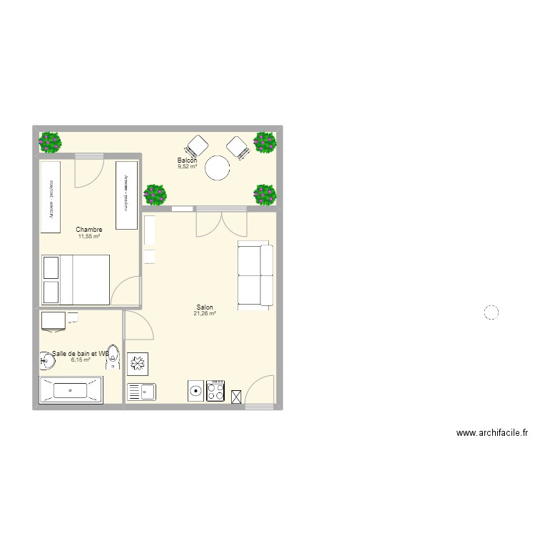 Chambre + SDB et WC. Plan de 0 pièce et 0 m2