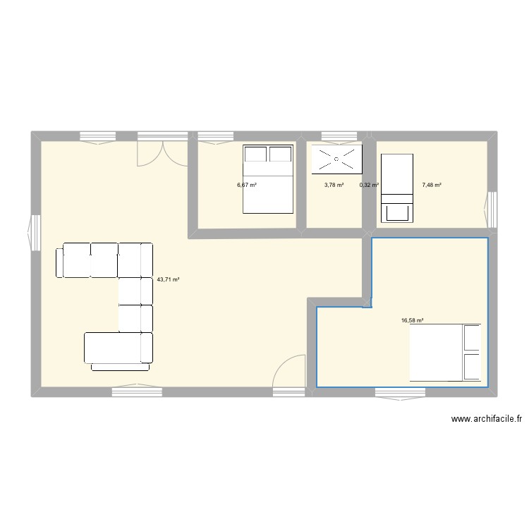 contaut 2. Plan de 6 pièces et 79 m2