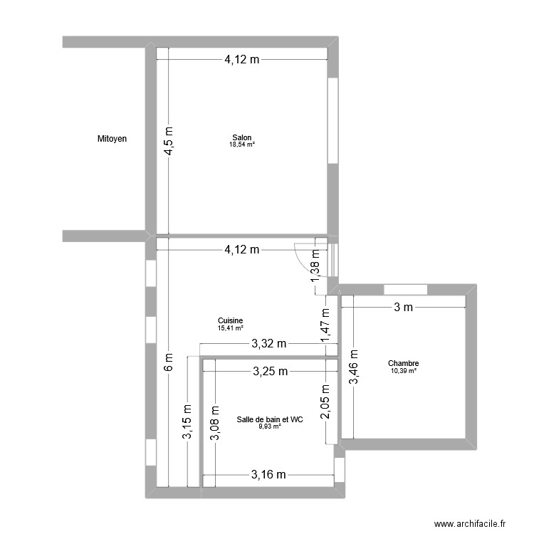 RANCHOU Freddy. Plan de 4 pièces et 54 m2