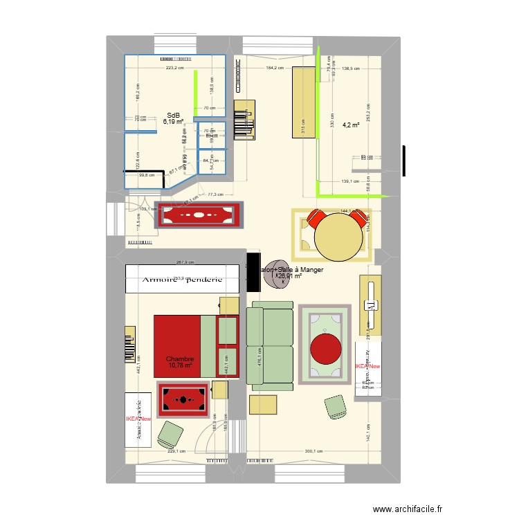 New V2 Tapis. Plan de 4 pièces et 48 m2