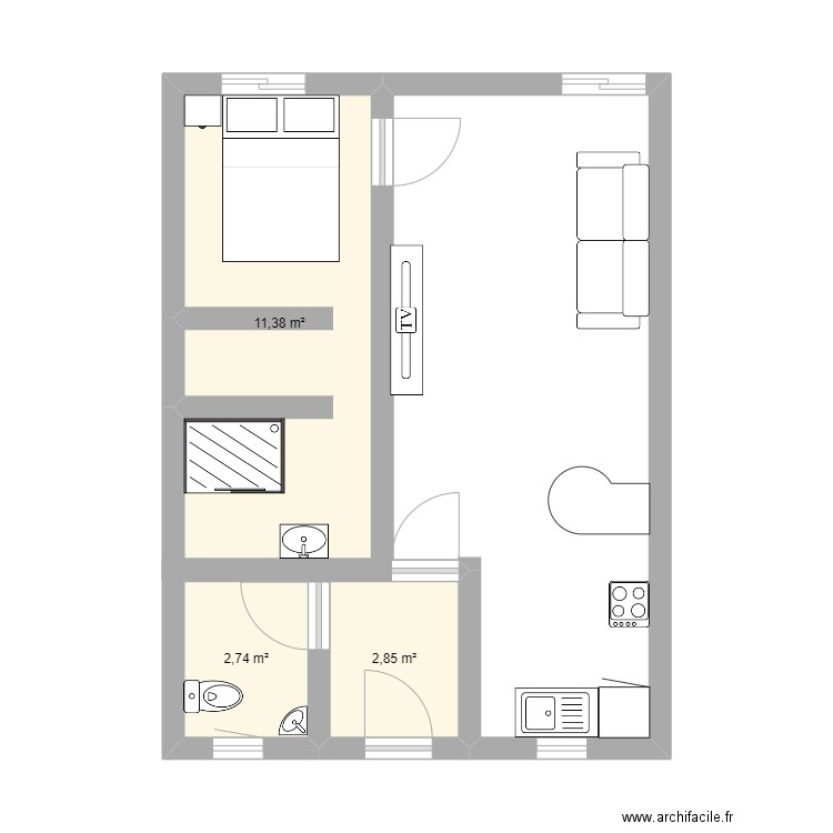 projet mouscron. Plan de 3 pièces et 17 m2