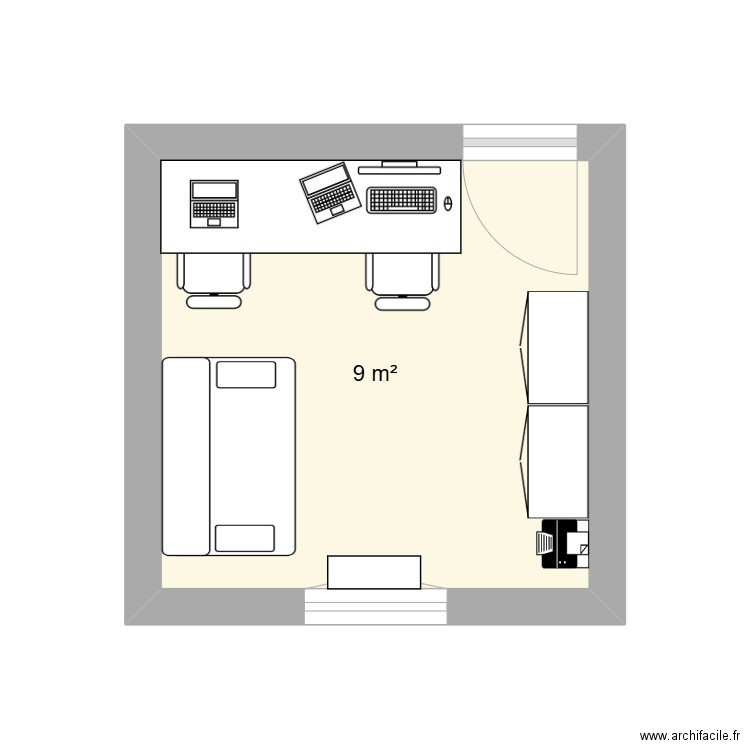 bureau canap 140. Plan de 1 pièce et 9 m2