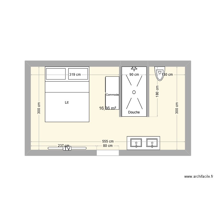 Suite parental. Plan de 1 pièce et 16 m2