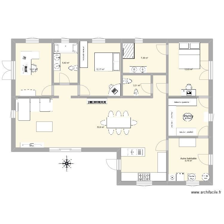 maman. Plan de 9 pièces et 123 m2