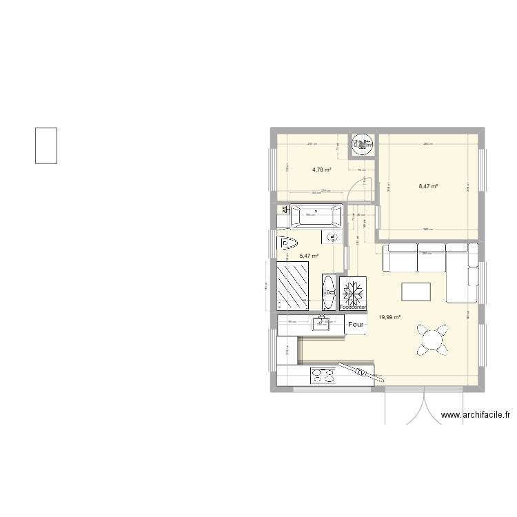 Lacet Flair_plan de base avec les aménagements int.. Plan de 5 pièces et 39 m2