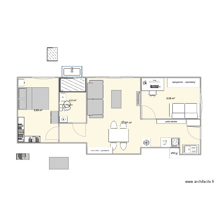 Plan classique. Plan de 4 pièces et 47 m2