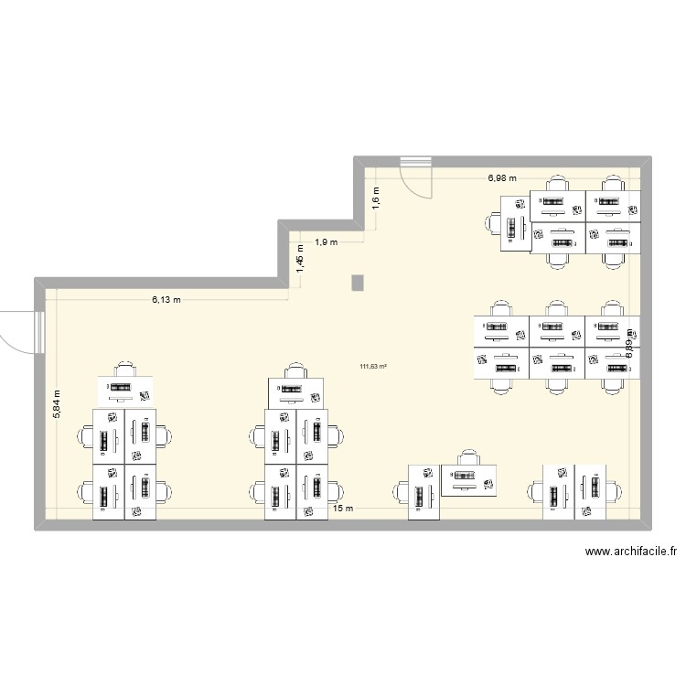 Bureaux initial. Plan de 1 pièce et 112 m2