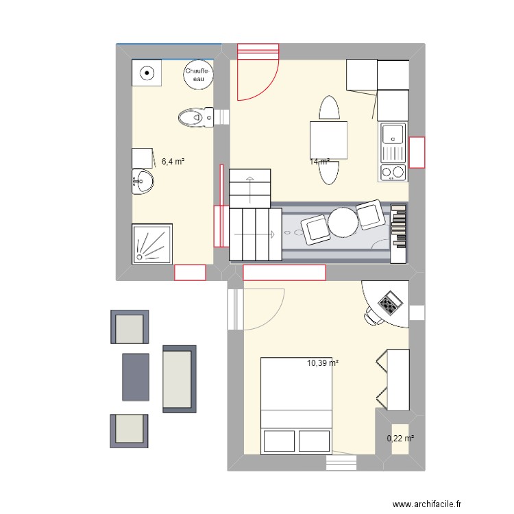 Projet de fou  OUOU. Plan de 4 pièces et 31 m2