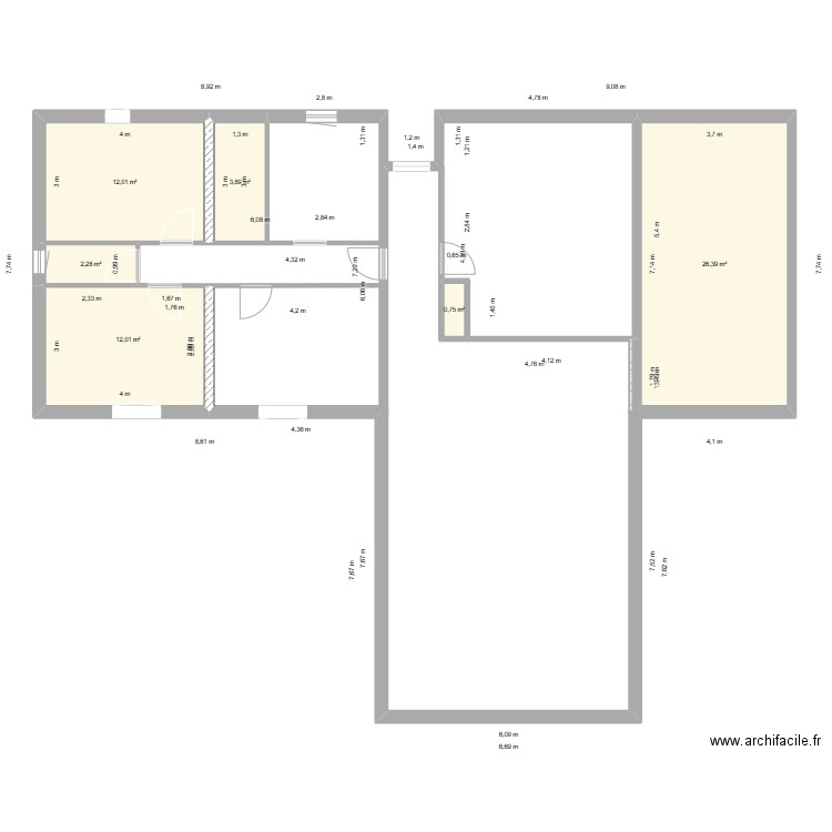 clovis base. Plan de 6 pièces et 57 m2