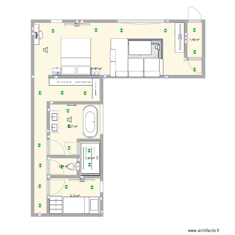 suite final elect. Plan de 6 pièces et 48 m2