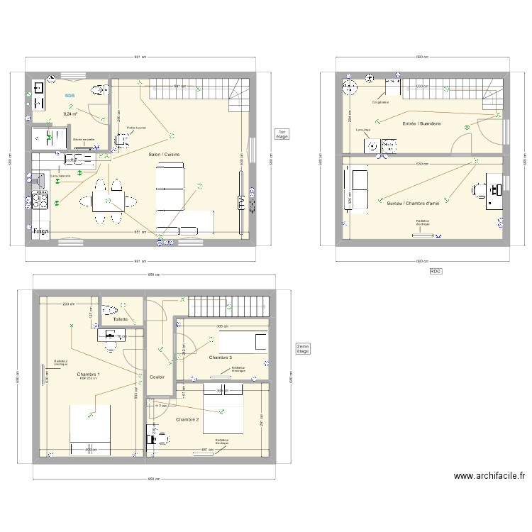 1er étage. Plan de 9 pièces et 147 m2