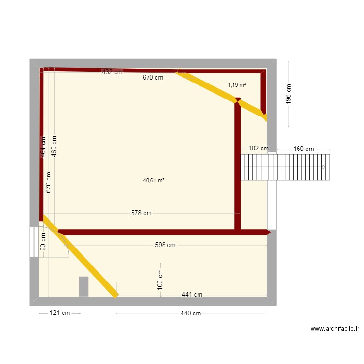 Ohey mezzanine V1. Plan de 2 pièces et 45 m2