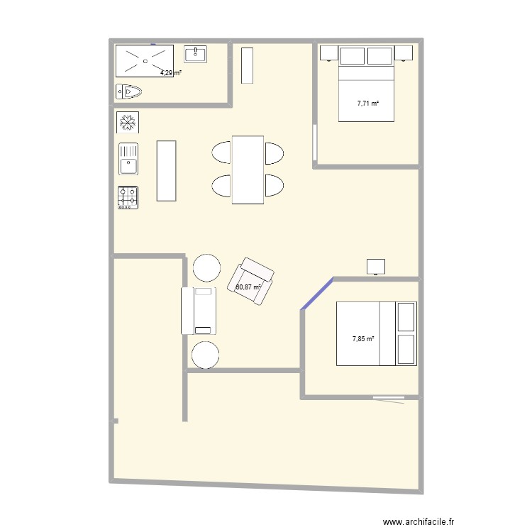 KODOK last. Plan de 4 pièces et 81 m2