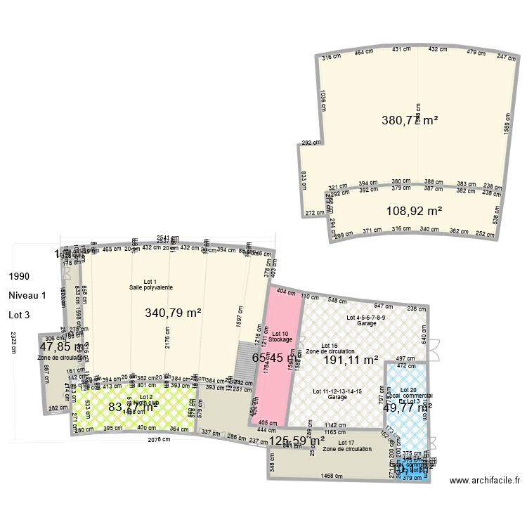 ACCUEIL 1990 Niveau 1 Modif lot 3. Plan de 11 pièces et 1406 m2