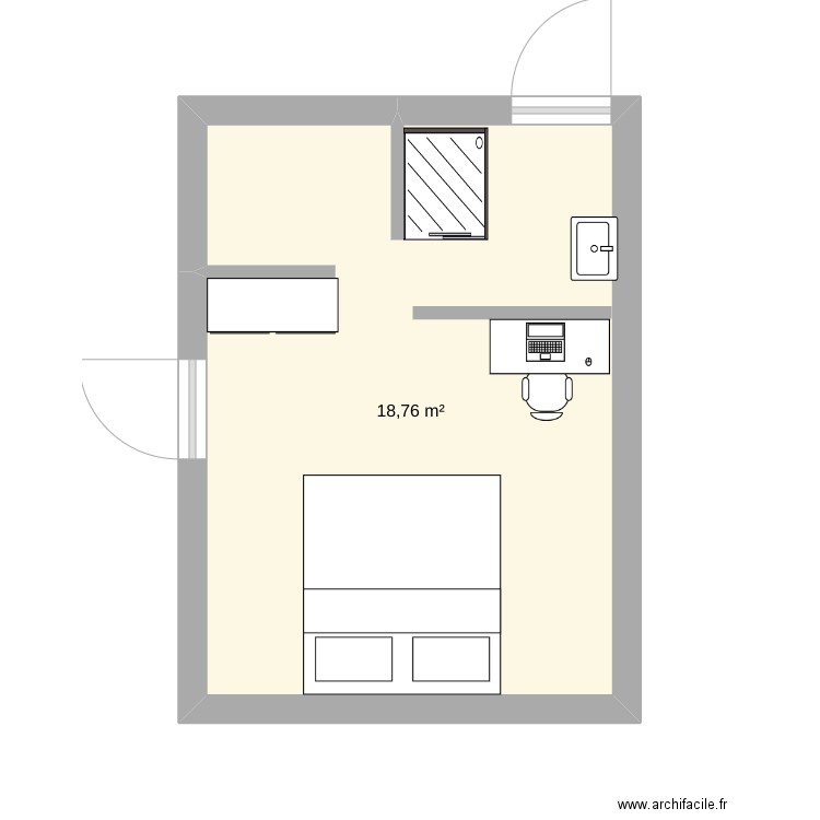 chambre 2. Plan de 1 pièce et 19 m2