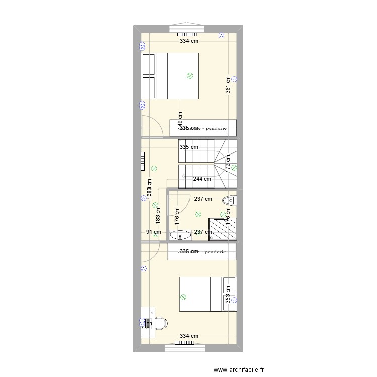 87B 2eme étage . Plan de 2 pièces et 35 m2