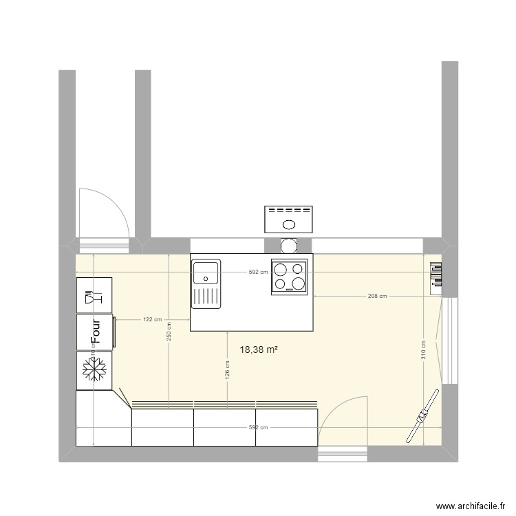 Cuisine travaux 1. Plan de 1 pièce et 18 m2