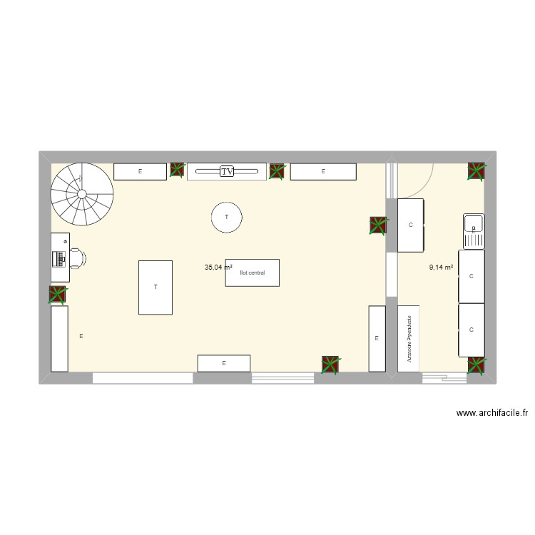 plan. Plan de 2 pièces et 44 m2